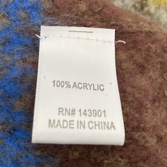 NWT Coco & Carmen Shawl Multi-Color Plaid Soft Fringed Crop Hooded Wrap OS - Picture 5 of 7